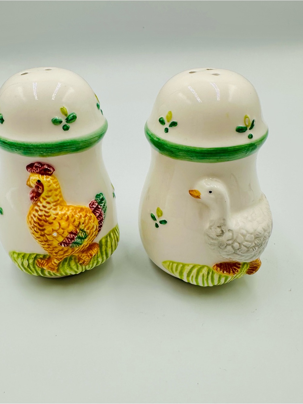 Hand-Painted Ceramic Chicken & Duck Salt and Pepper Shakers - White and Yellow